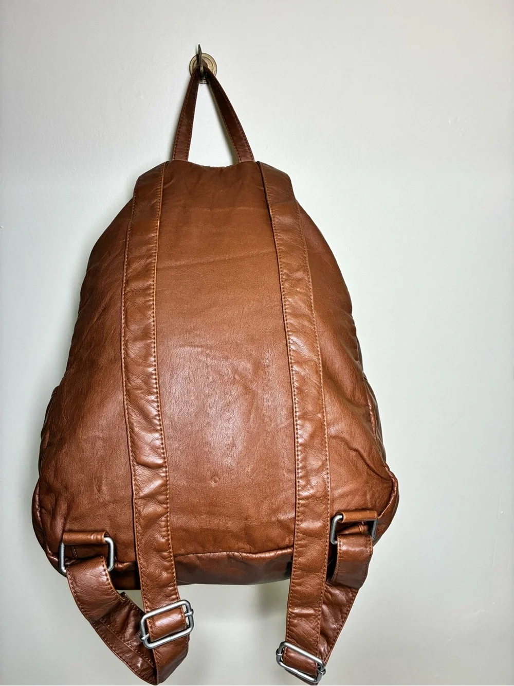 Vintage Y2K Mudd Brown Vegan Leather Fox Patch Backpack Bag Book Bag